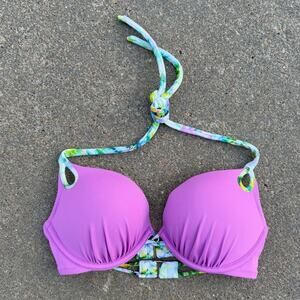 Victoria’s Secret 34B The Gorgeous Add-2-Cups Halter Bikini Top purple green